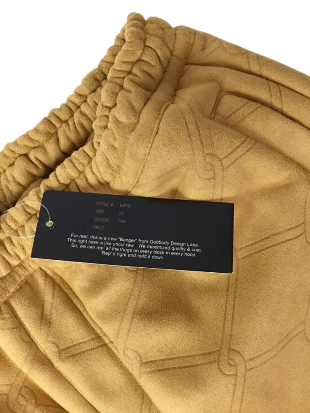 Vtg Godbody Denim NWT Banger Gold Velour Jogger Track Pants Quilted XL Embossed